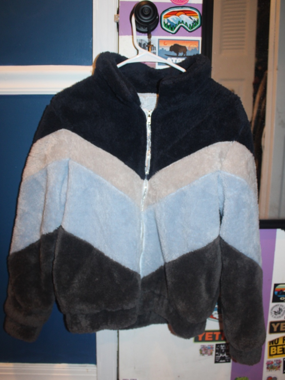 Amazon Plush Chevron Zip-Up Hoodie in Black, Light Blue, Gray, Cream